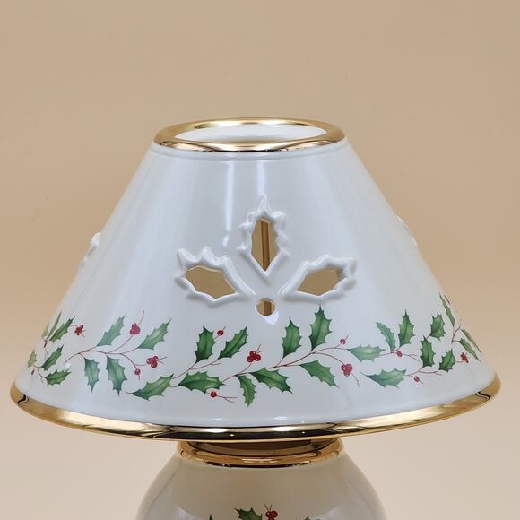 Lenox Holiday Tea Light Candle Lamp Holly Berry w/ Shade 10" Original Open Box - Picture 4 of 12